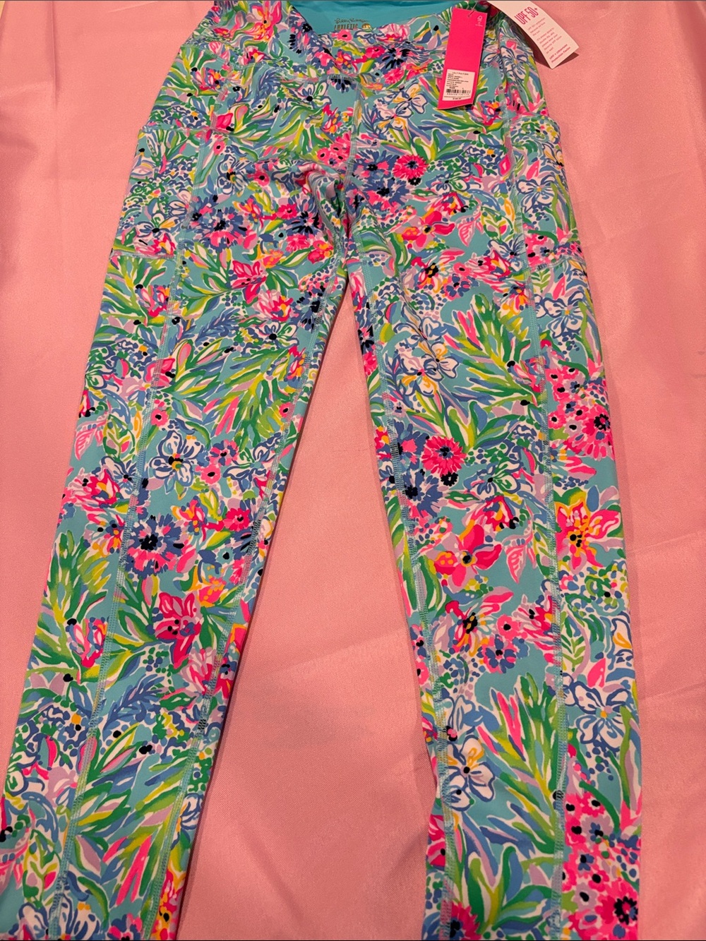 Lilly Pulitzer Weekender High Rise Leggings Alligator Isle Blue Pockets L NWT